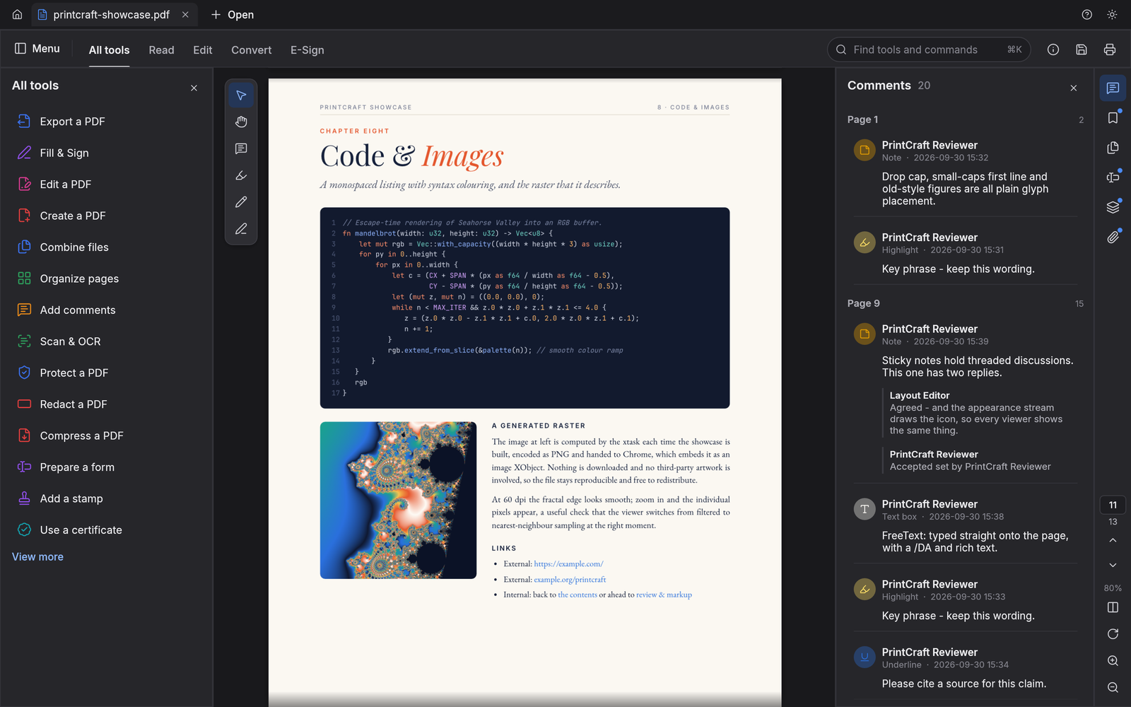 The dark theme with the comments panel